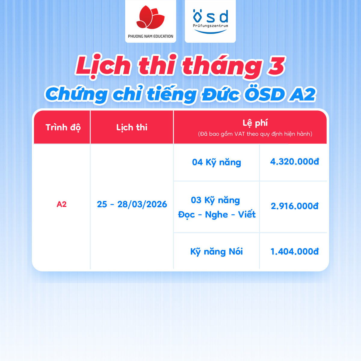 Lịch thi ÖSD tháng 03.2026